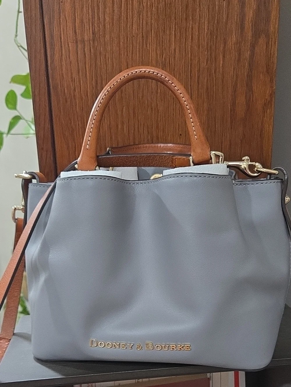 Dooney & Bourke Mini Breanna Gray Satchel with Brown Handles